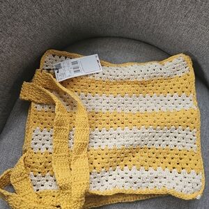 Yellow and Cream Crochet Tote Bag